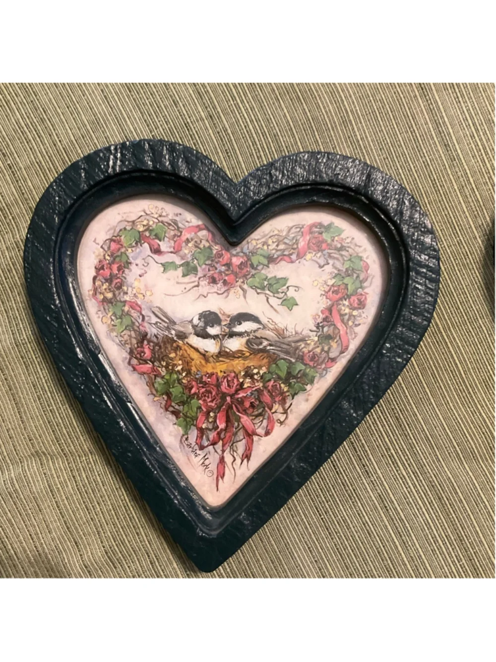 Vintage Cottage core Home Interiors 1987 Homco Heart Bird Frame Bird Prints